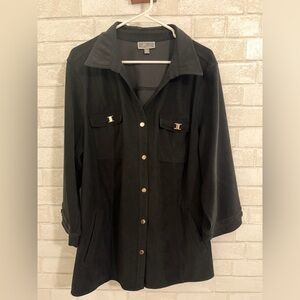 JM Collection Black 3/4 Sleeve Pocket Utility Shacket Size L